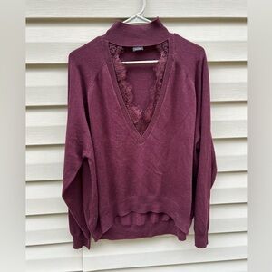 PINKO L open lace neck burgundy high collar soft designer sweater
